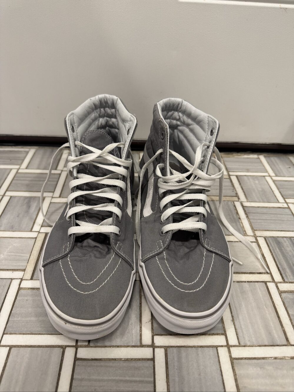 Vans Grey & White Sk8-Hi Canvas & Leather High Top Sneakers US 11.5